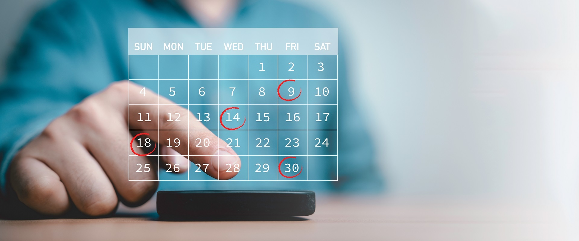 Businessman touching to smartphone with calendar and red circle mark for booking reminder appointment meeting and planing schedule concept. Businessman touching to smartphone with calendar and red circle mark for booking reminder appointment meeting and planing schedule concept.