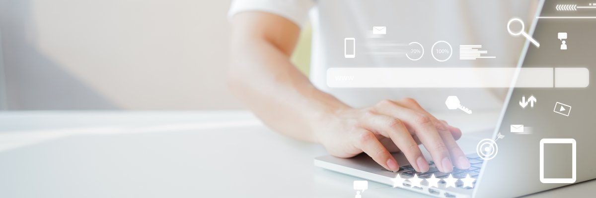 close up man hand type on keyboard laptop to use search engine o