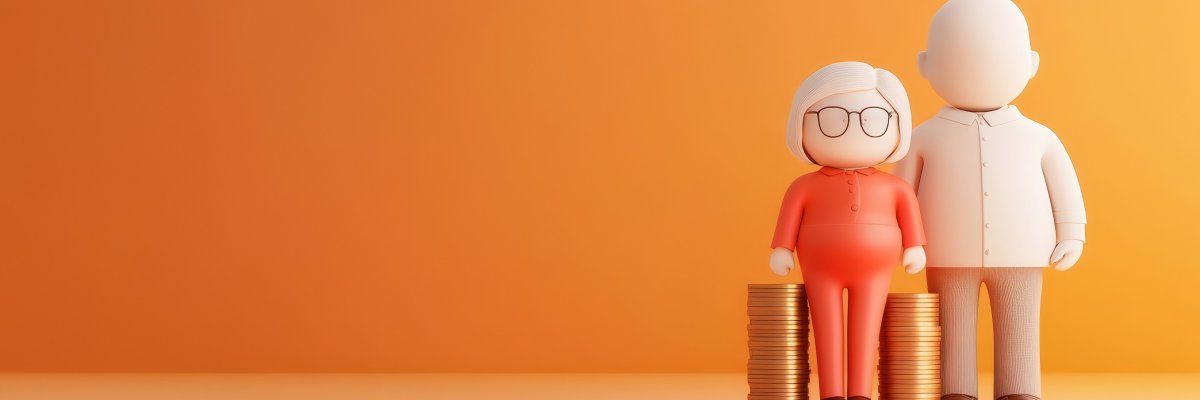 Two adorable figurines represent financial savings, retirement planning, and companionship against a warm, orange background. Two adorable figurines represent financial savings, retirement planning, and companionship against a warm, orange background.