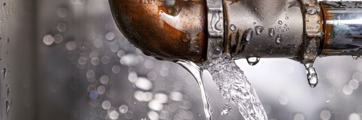 Undichte Stelle Großaufnahme eines undichten Wasseranschlusses aus dem Wasser läuft.