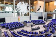 BERLIN, GERMANY - SEPTEMBER 20, 2017: Interior of Plenary Hall (meeting room) of German Parliament (Deutscher Bundestag). Building and Meeting room available for public between plenary sessions BERLIN, GERMANY - SEPTEMBER 20, 2017: Interior of Plenary Hall (meeting room) of German Parliament (Deutscher Bundestag). Building and Meeting room available for public between plenary sessions