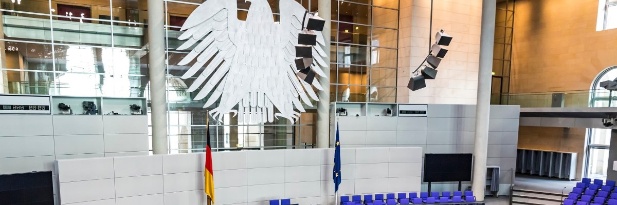 BERLIN, GERMANY - SEPTEMBER 20, 2017: Interior of Plenary Hall (meeting room) of German Parliament (Deutscher Bundestag). Building and Meeting room available for public between plenary sessions