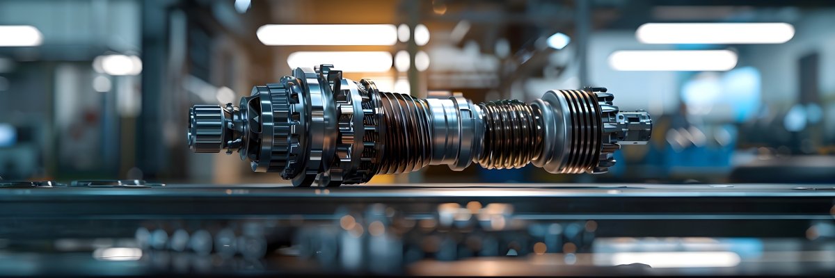 ZF Achse Eine Nahaufnahme einer Achse für ein Fahrzeug.