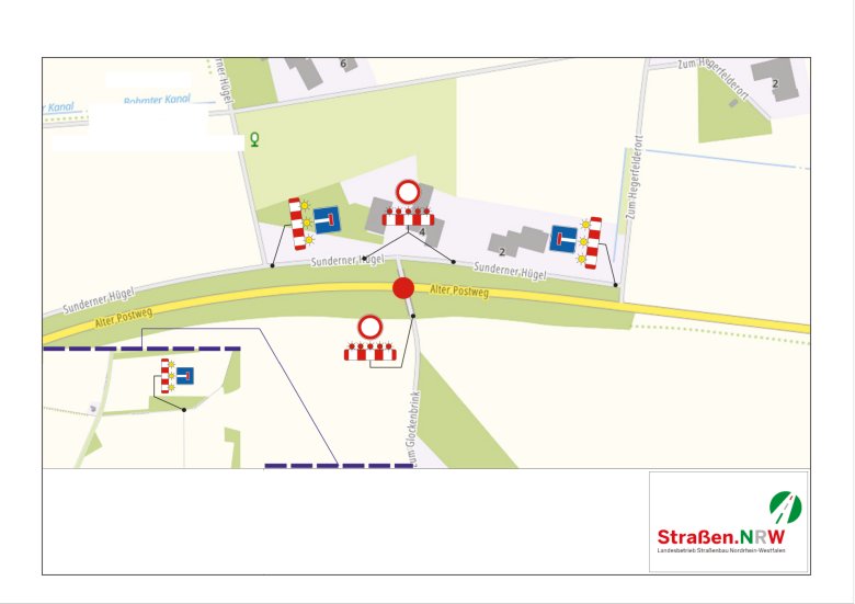 Baustelle Sundern Eine Straßenkarte in der die aktuelle Straßensperrung eingezeichnet ist.