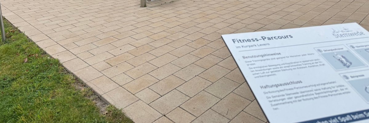 Fitness-Parcours Mehrere Fitnessgeräte aus Edelstahl in einem Park.